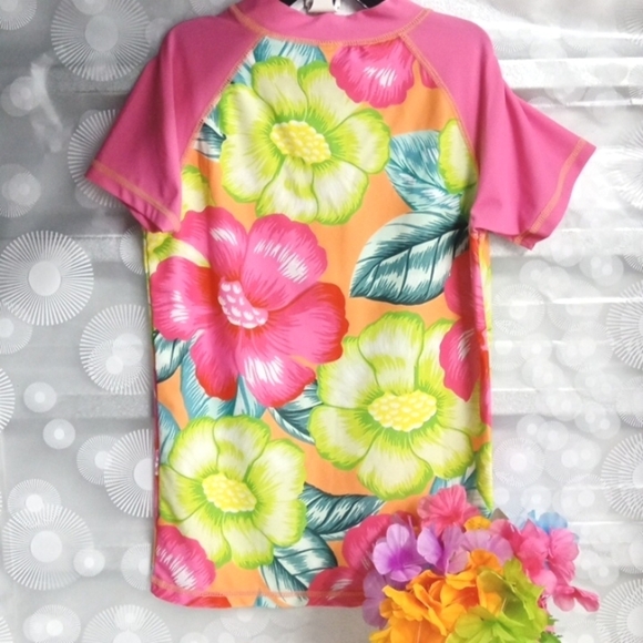 GIRLS PINK GREEN WHITE FLORAL TANKINI SWIM TOP SIZE 14 NWOT - Picture 2 of 3